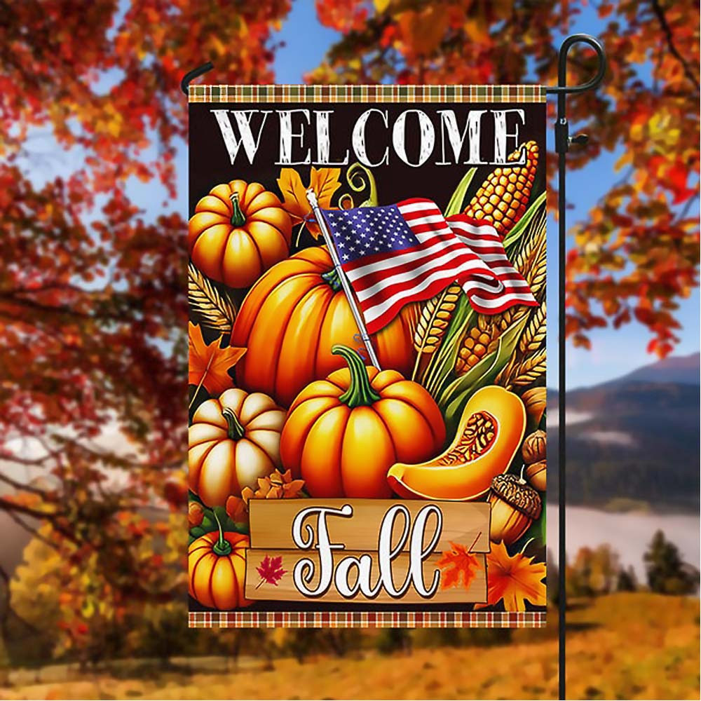 Welcome Fall Pumpkins Harvest Thanksgiving Flag Unique Gift For Friends and Family on Thanksgiving Day