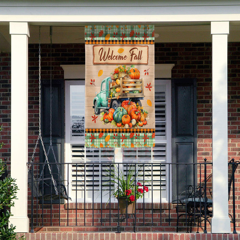 Welcome Fall Pumpkins Harvest Truck Thanksgiving Flag