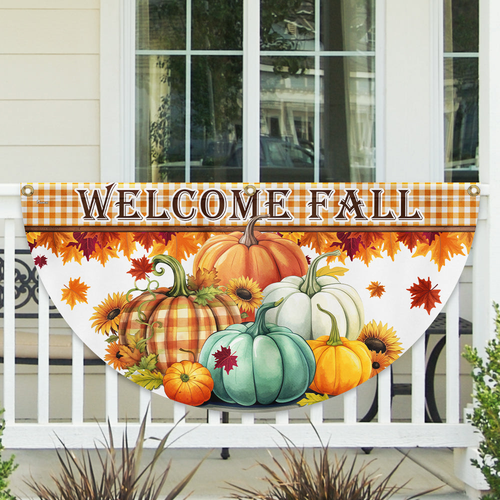 Welcome Fall Pumpkins Non Pleated Fan Flag