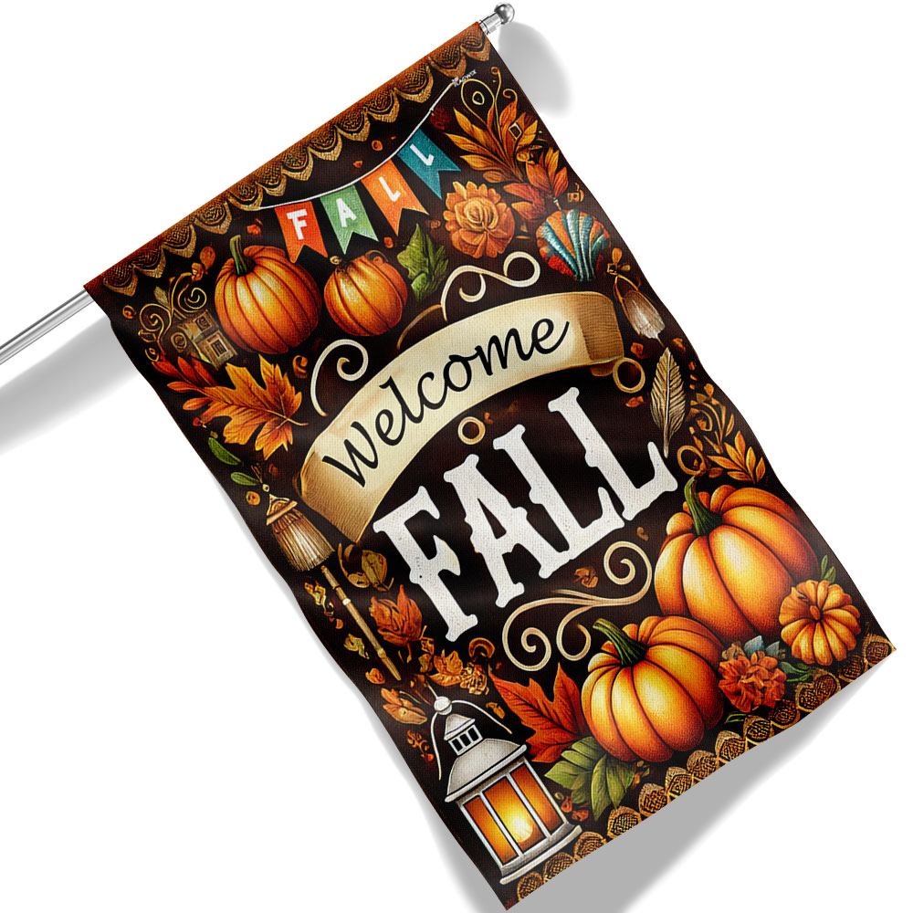 Welcome Fall Pumpkins Thanksgiving Flag