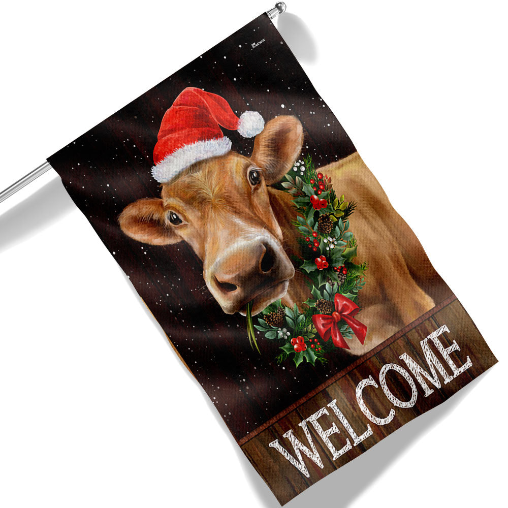 Welcome Farm Funny Cow Cattle Christmas Flag