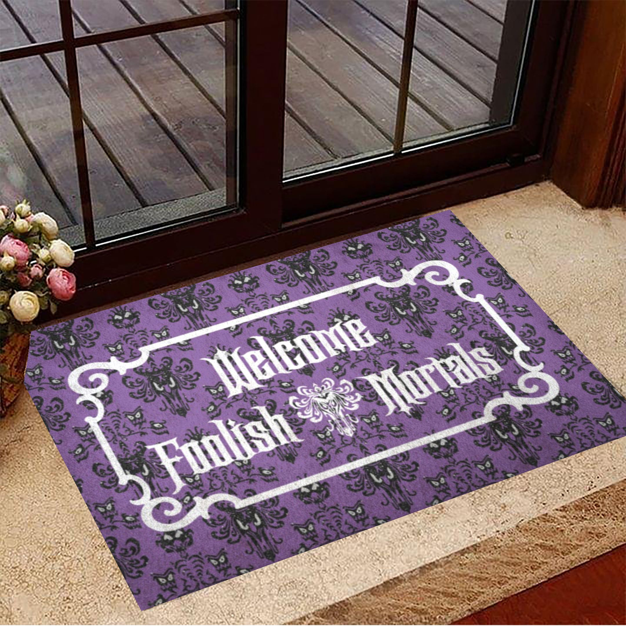 Welcome Foolish Mortals Doormat Sarcastic Door Mats Cool Halloween Decorations