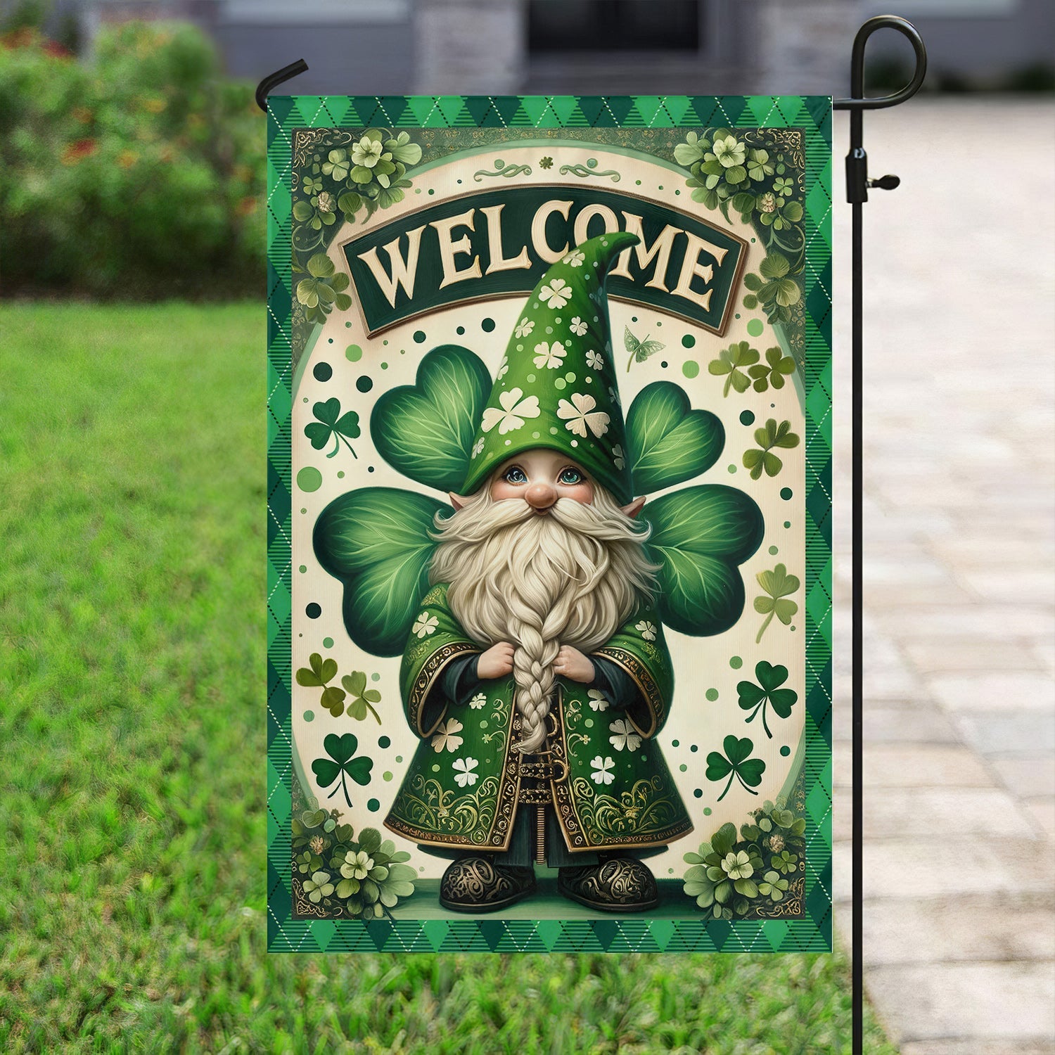 Welcome Gnome Lucky St Patricks Day Flag Irish Luck Celebration Outdoor Decoration Gift Ideas