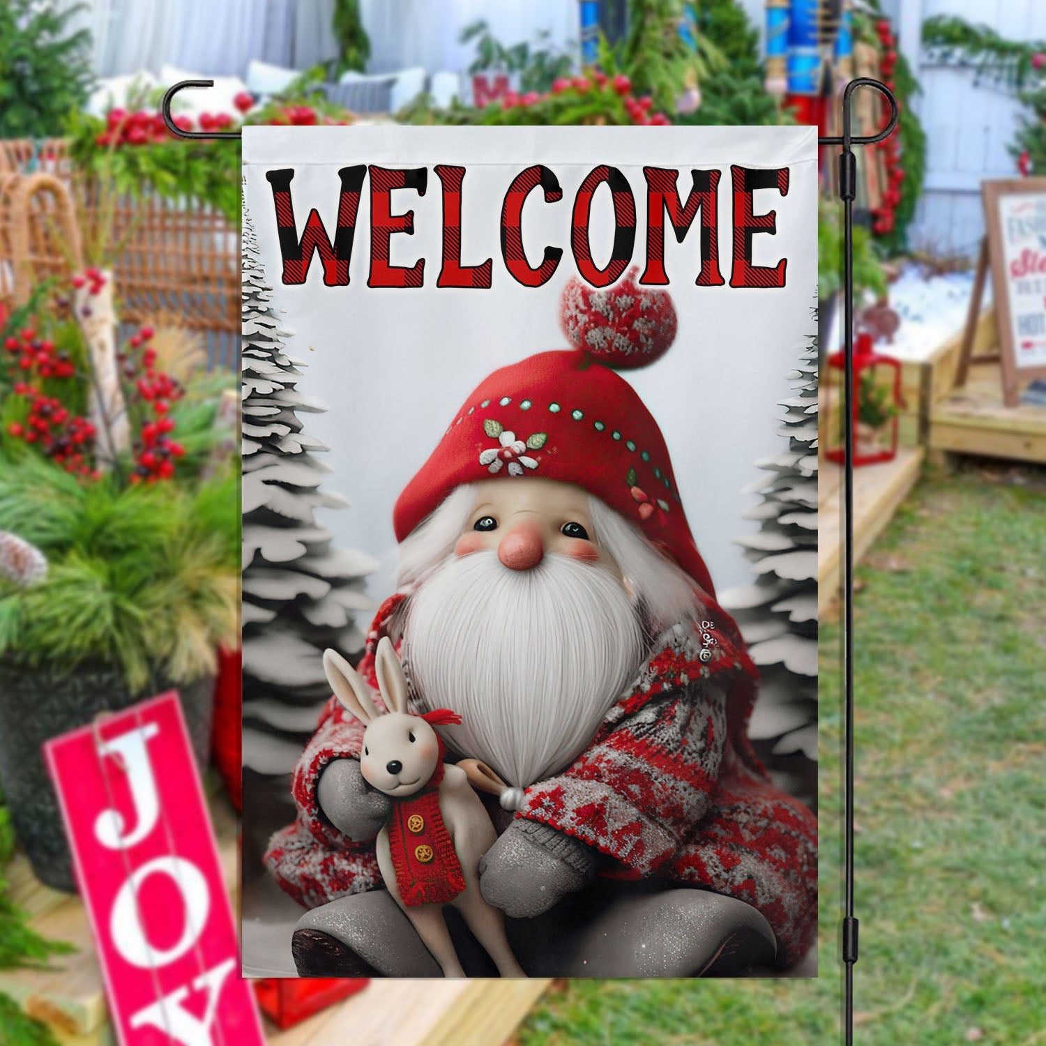 Welcome Gnomes Christmas Flag Christmas Home Decor Gifts For Gnome Lovers