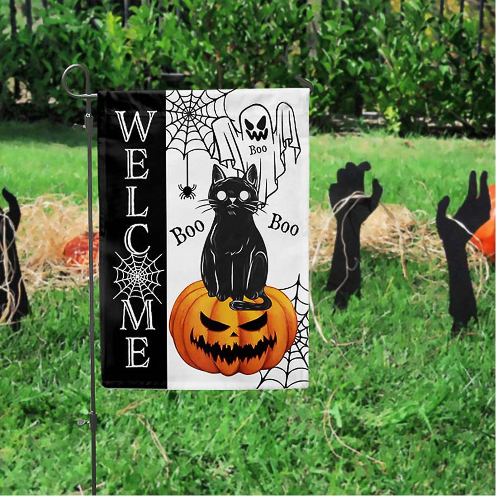 Welcome Halloween Black Cat Pumpkin Flag Best Gifts For Cat Lovers On Halloween Day