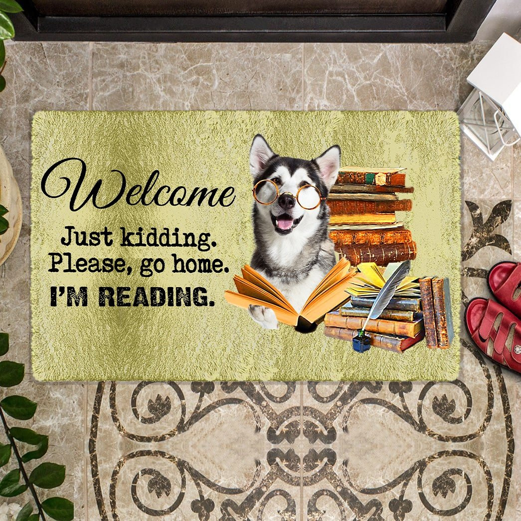 Welcome Just Kidding Please Go Home I'm Reading Doormat Front Door Decor Gifts Pet Lovers