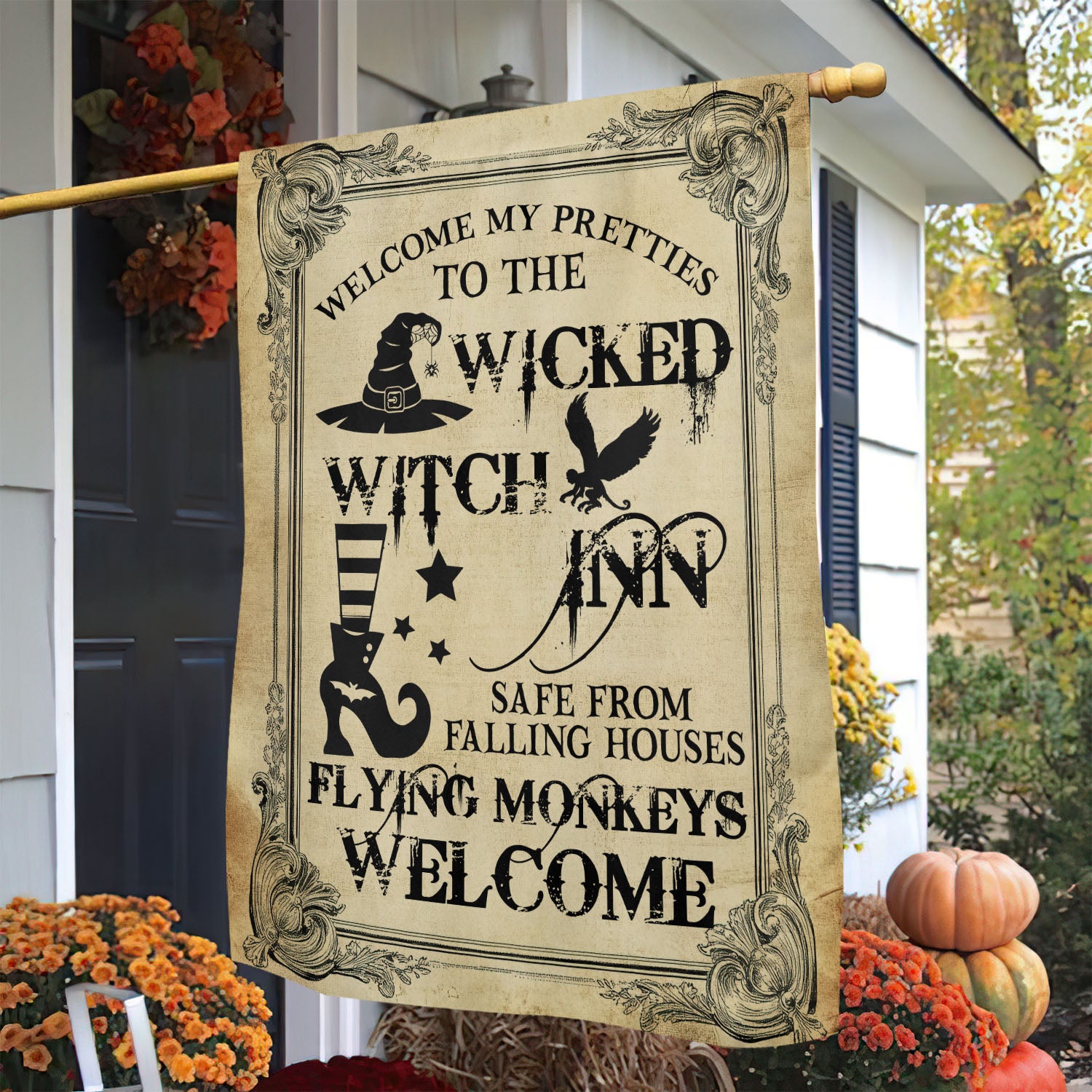 Welcome My Pretties Halloween Flag Halloween Themed Spooky Yard Decor Gift For Witch Lovers
