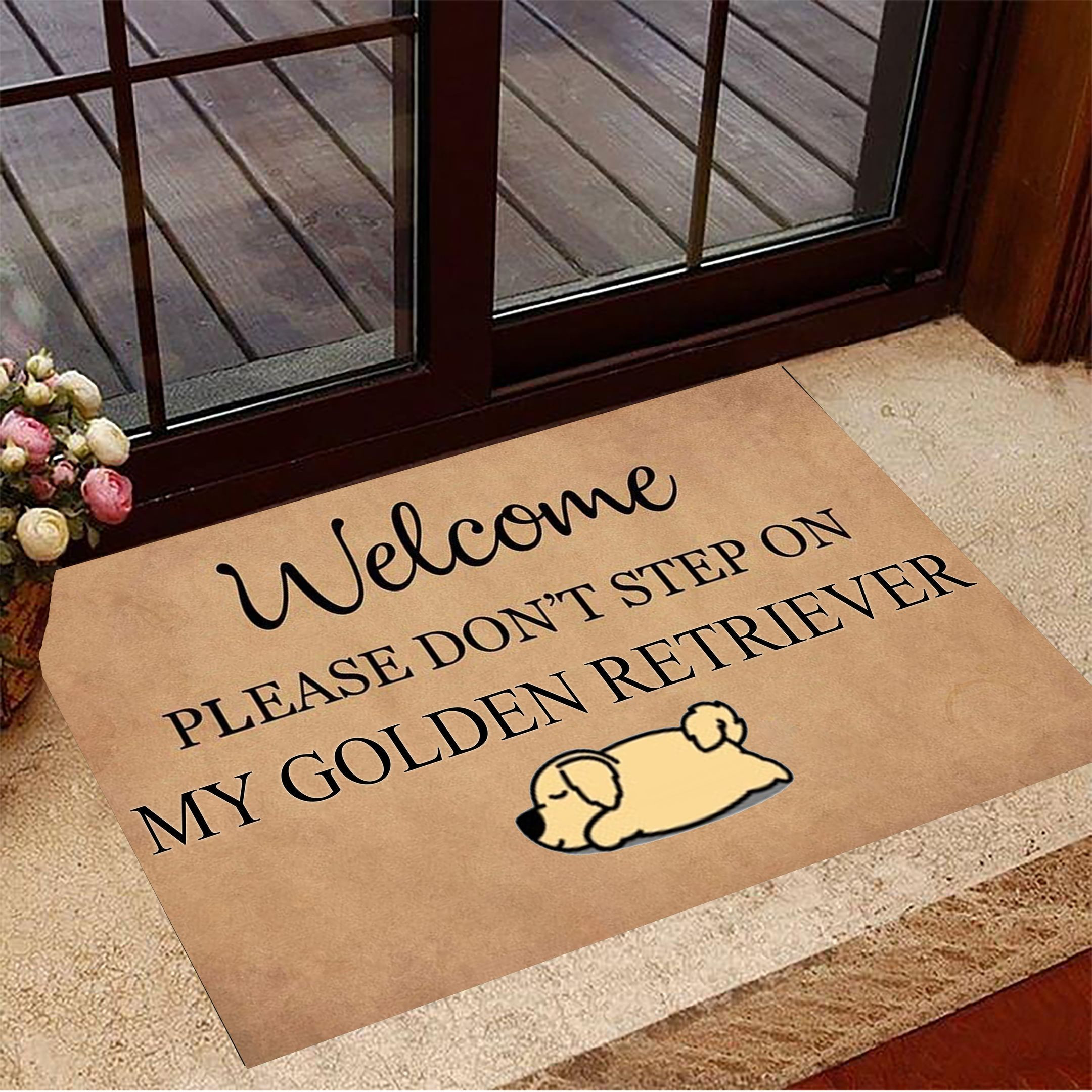 Welcome Please Don't Step On My Golden Retriever Doormat Funny Doormat Gift Ideas For Dog Lover