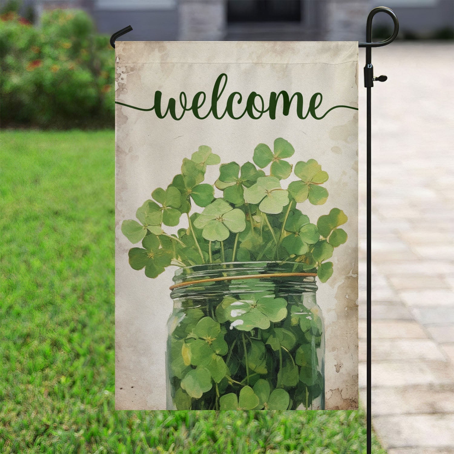 Welcome Shamrocks In The Bottle St Patricks Day Flag Green Clover Themed Gifts Ideas