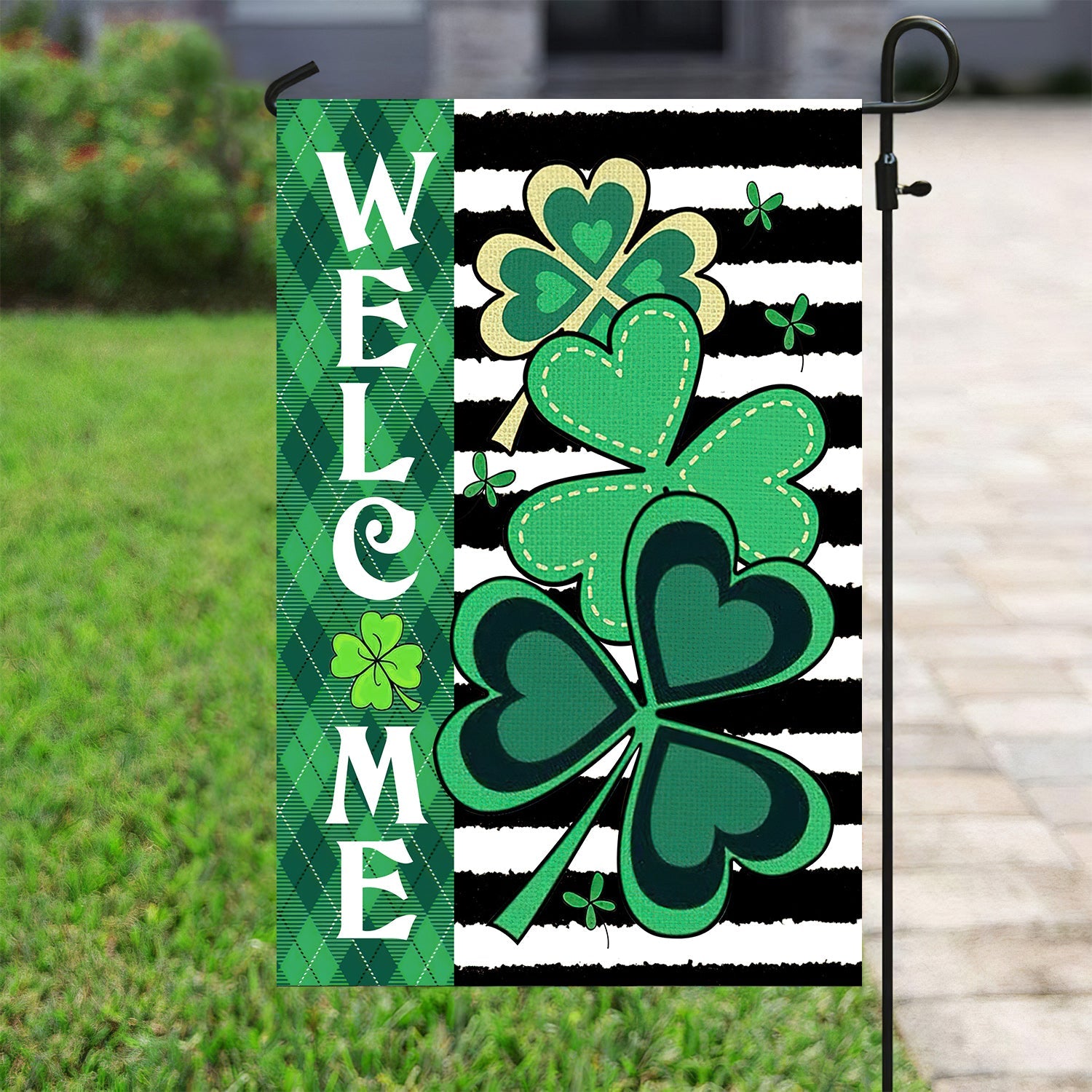 Welcome Shamrocks St Patrick's Day House Flag Clover Themed Design Gifts For Clover Collectors