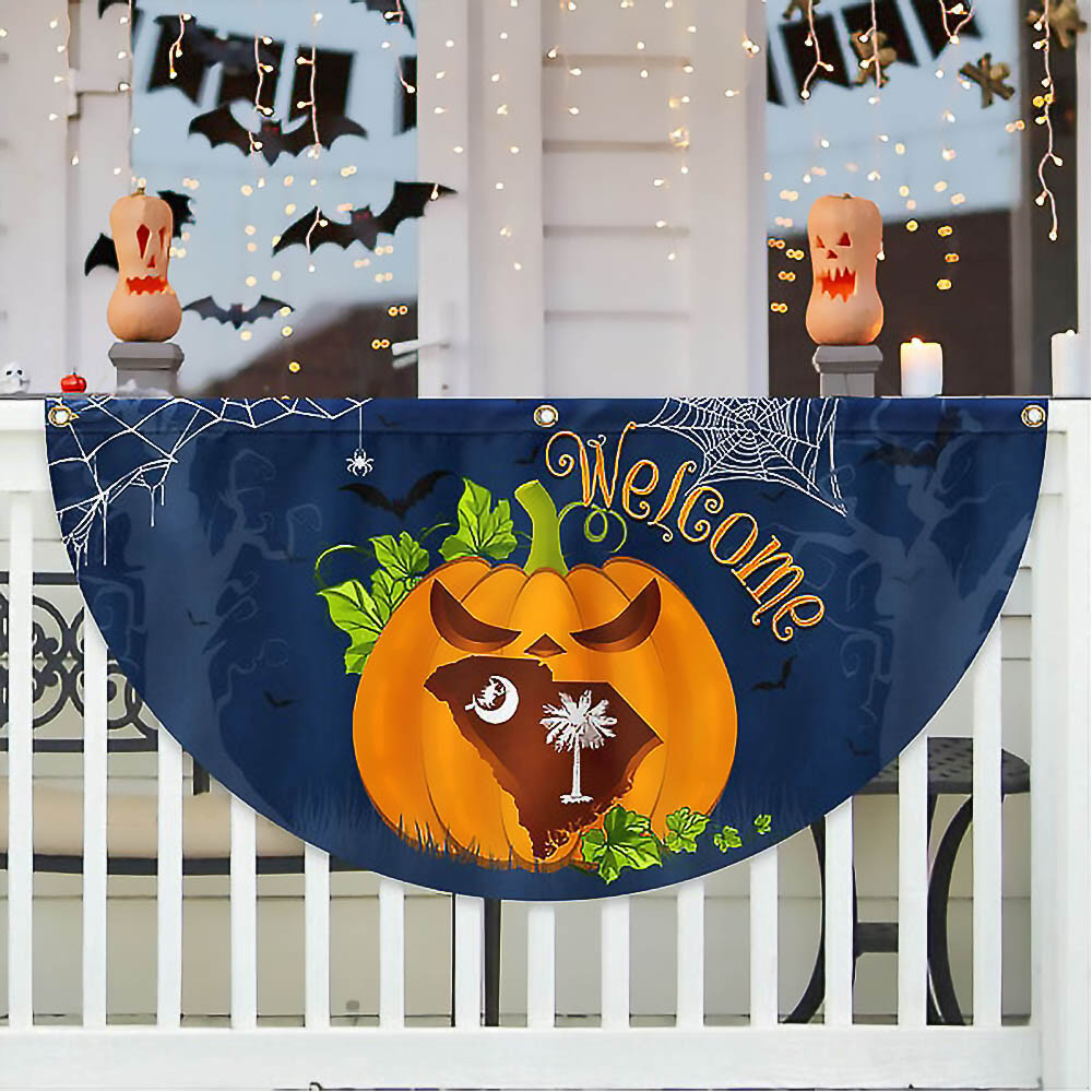 Welcome South Carolina Pumpkins Happy Fall Halloween Non-Pleated Fan Flag Perfect Gift For Friends and Family