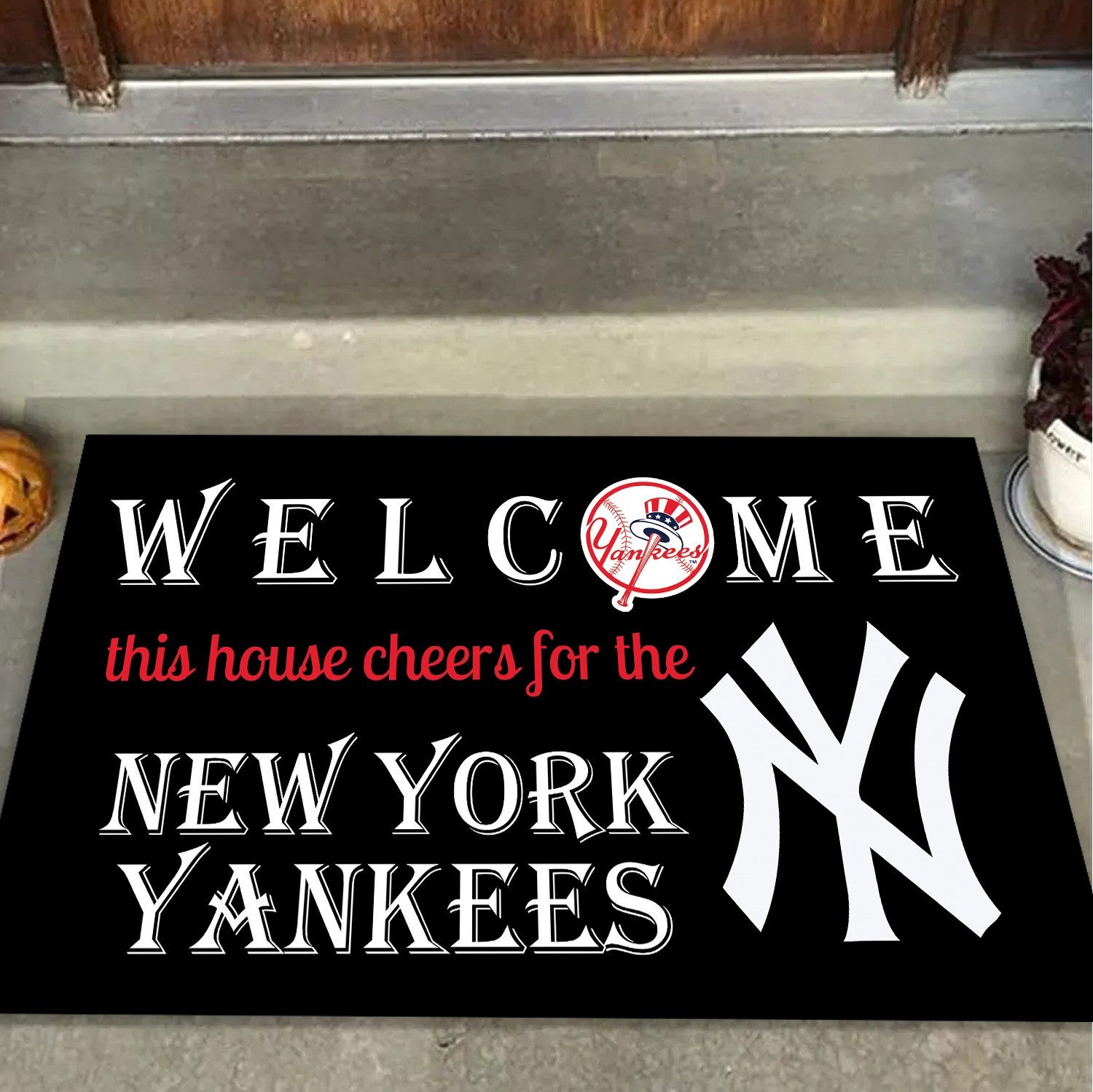 Welcome This House Cheers For NY Yankees Doormat Merchandise Best Gifts For Yankees Fans