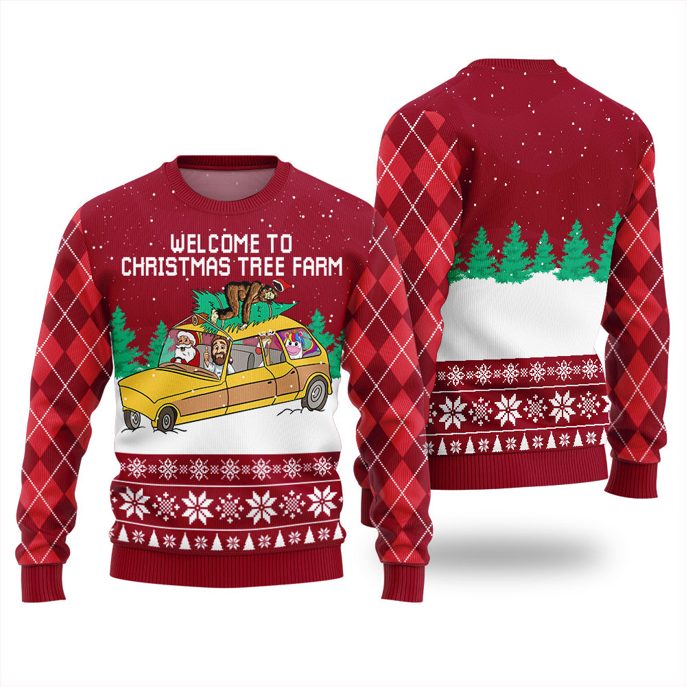 Welcome To Christmas Tree Farm Ugly Christmas Sweater Best Gift Idea for Christmas Enthusiasts