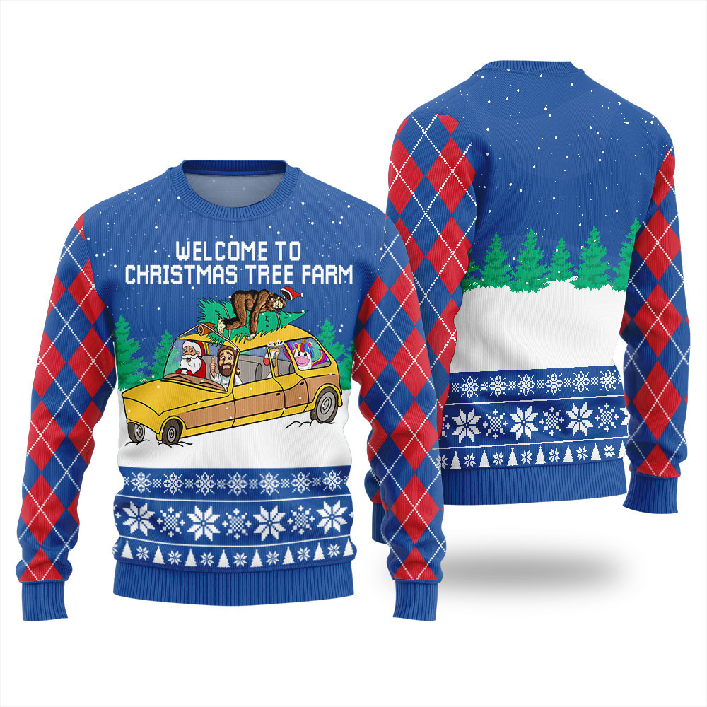 Welcome To Christmas Tree Farm Womens Ugly Christmas Sweater Warm Winter Sweater to Brighten Your Holidays