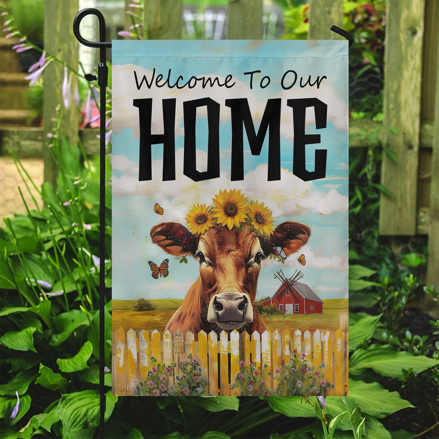 Welcome To Our Home Flag Funny Animal Themed Outdoor Decoration Gifts For Cow Lovers