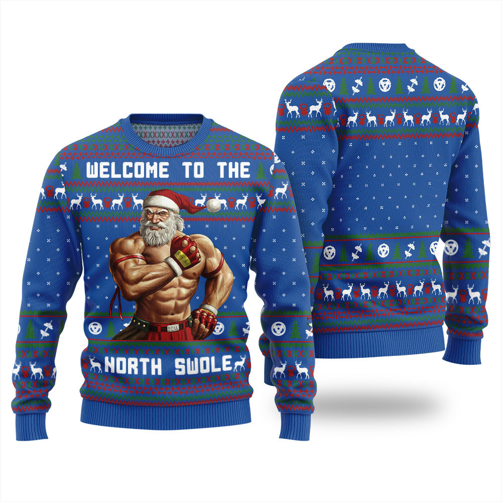 Welcome To The North Swole Santa Christmas Sweater Men Trending Christmas Merch Gift 2025 Collection