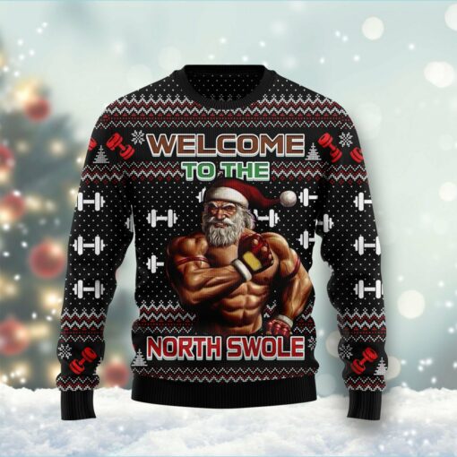 Welcome To The North Swole Ugly Christmas Jumper Funny Santa Apparel Fitness Holiday Gifts