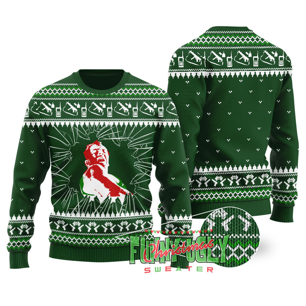 Welcome To The Party Die Hard Christmas Sweater Forest Green Best Christmas Merch Gift for Family and Friends