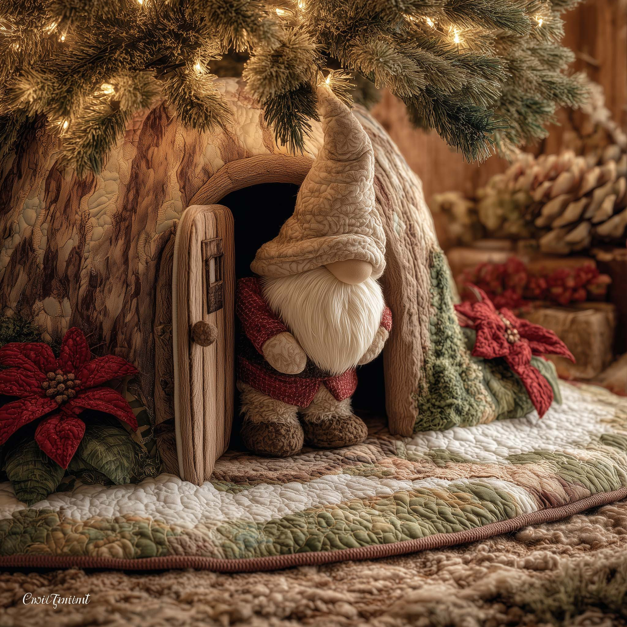 Welcoming Gnome Quilted Tree Skirt Seasonal Home Decorations Xmas Gift For Gnome Lovers