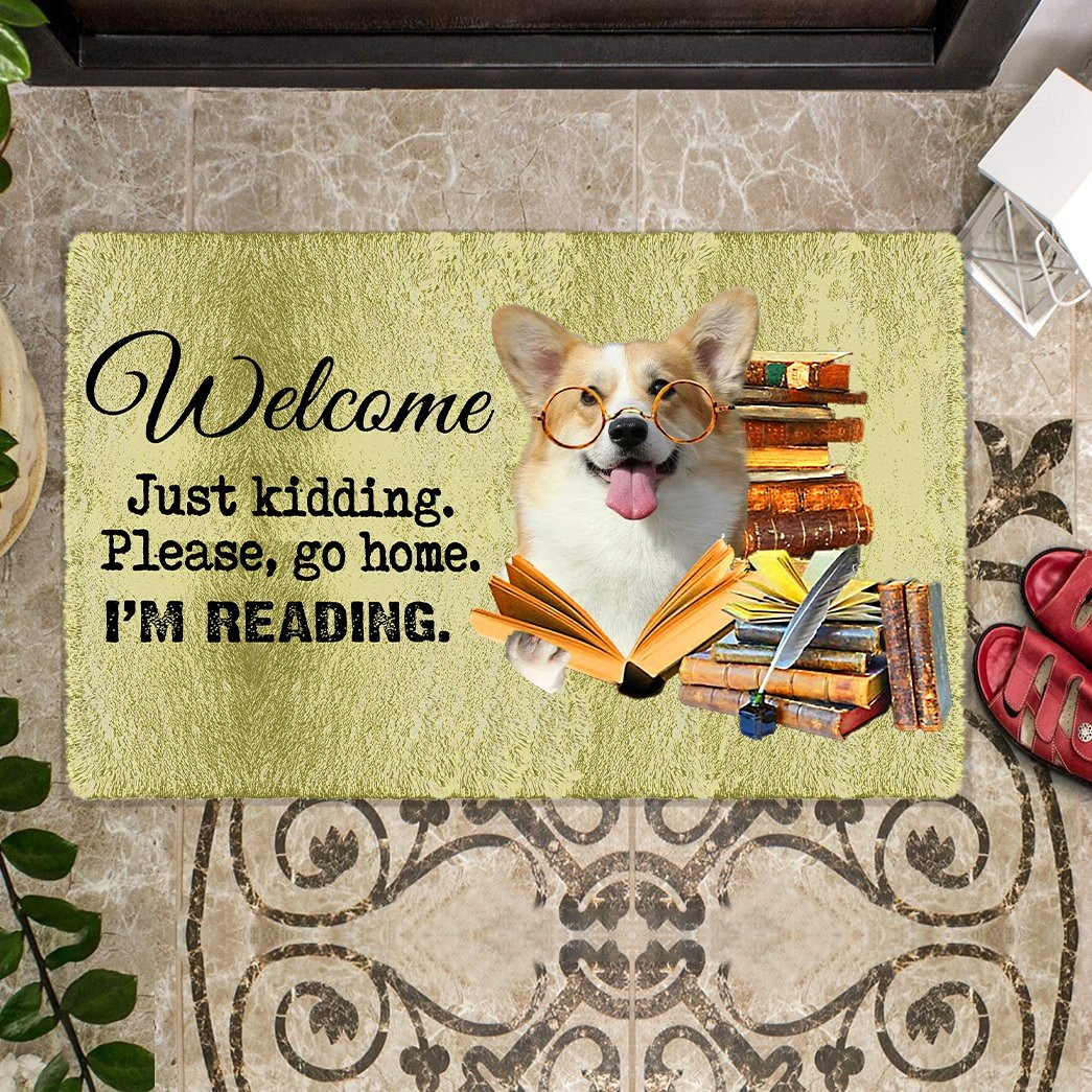 Welsh Corgi Doormat Welcome Just Kidding Please Go Home I'm Reading Gifts For Corgi Lovers