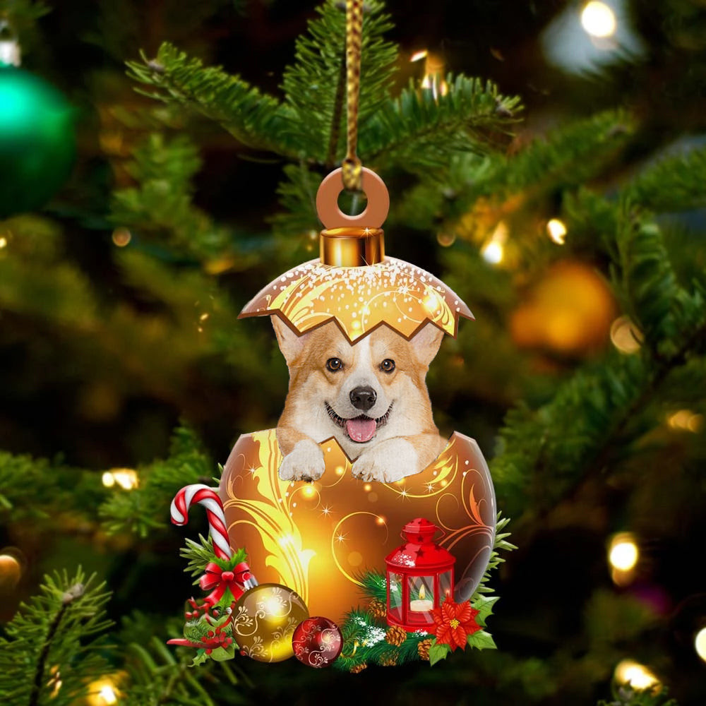 Welsh Corgi In in Golden Egg Christmas Ornament Flat Acrylic Dog Ornament