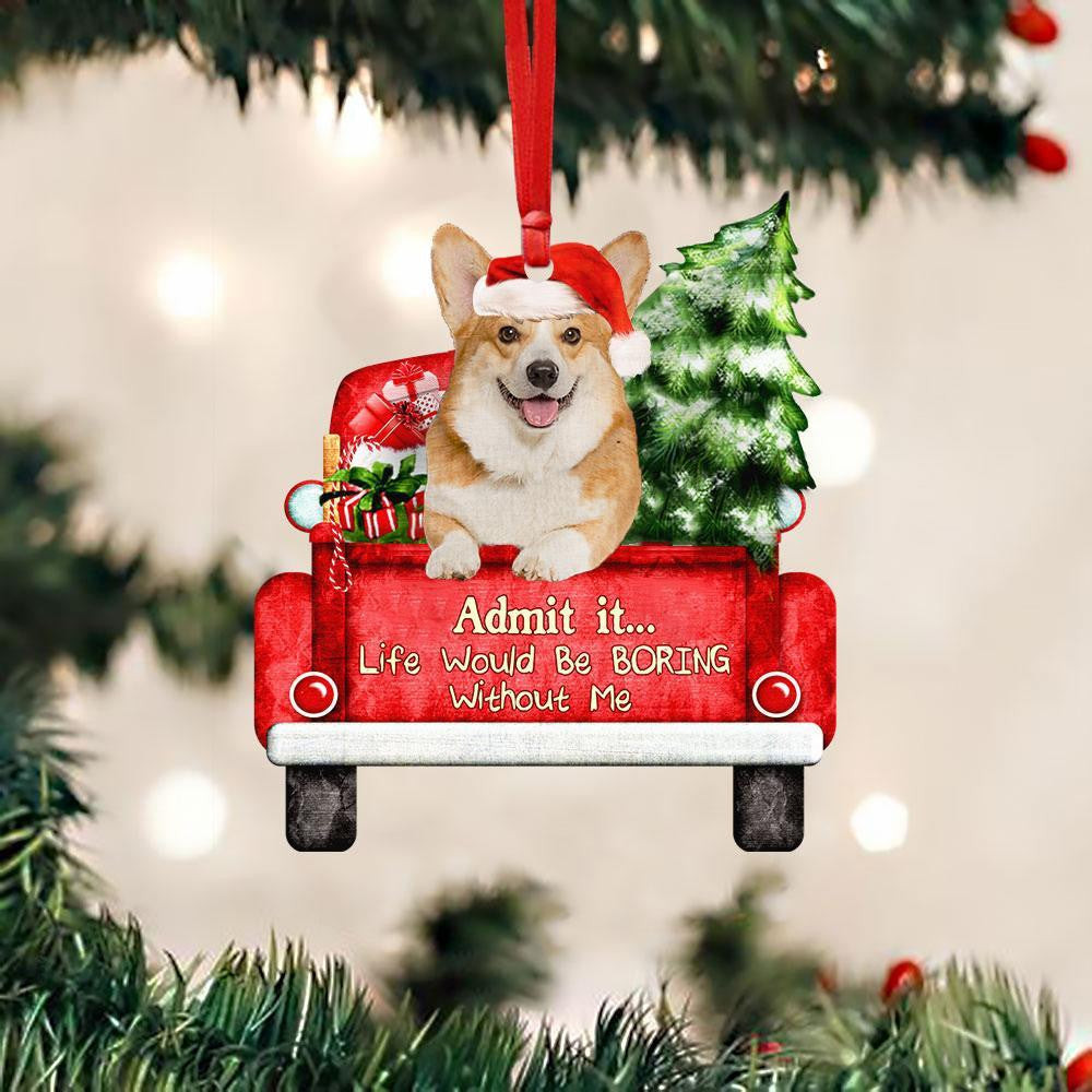 Welsh Corgi On The Red Truck Acrylic Christmas Ornament