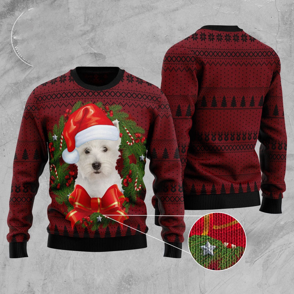Welsh Highland Terrier Wreath Ugly Christmas Sweater Funny Ugly Christmas Sweater Holiday Gifts