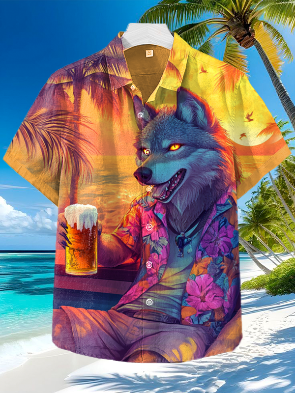 Werewolf On Vacation In Hawaii Print Hawaiian Shirt Gifts For Wolf Lovers