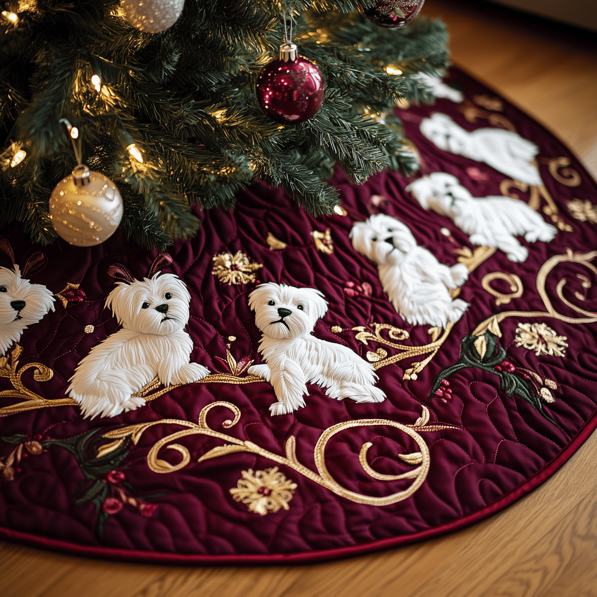 West Highland Terrie Quilted Tree Skirt Christmas Decorations Gifts For Westie Dog Owners