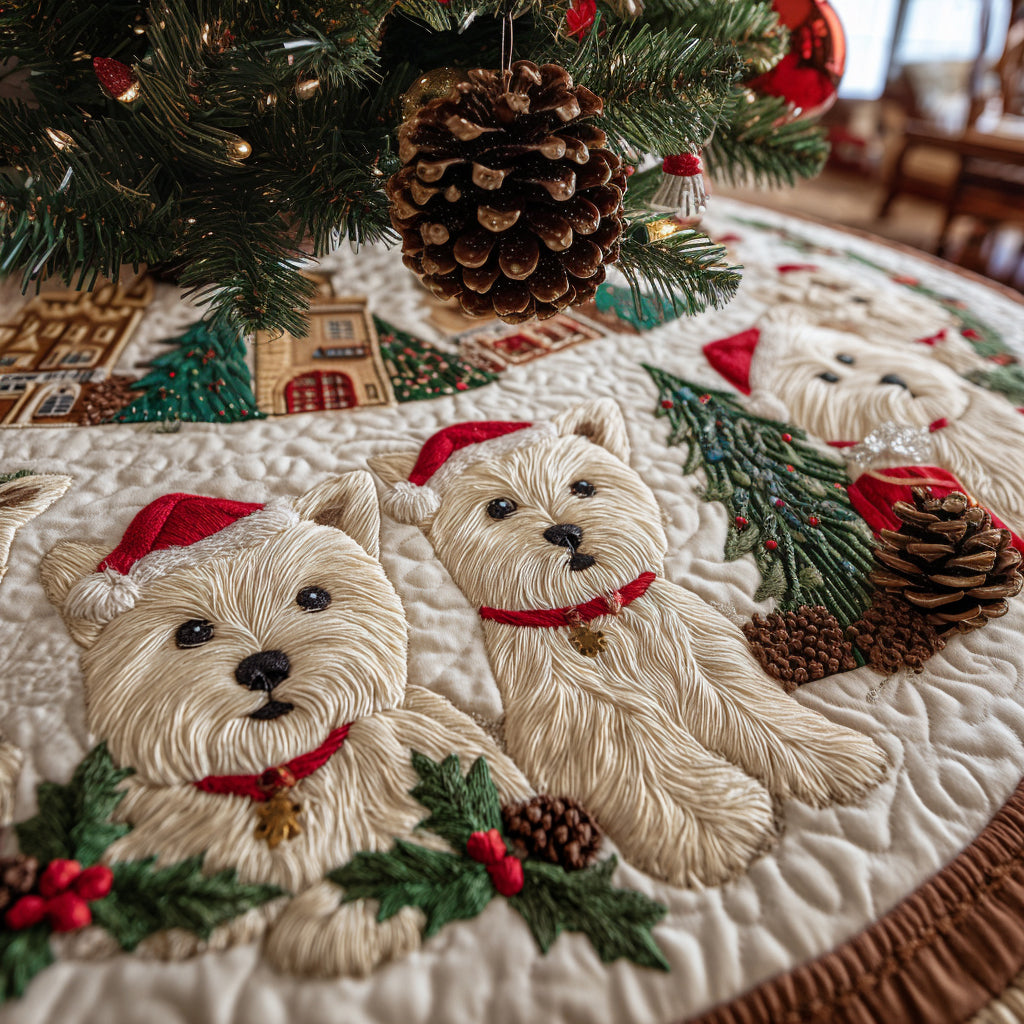 West Highland Terrier Christmas Quilted Tree Skirt Xmas Home Decor Yorkshire Terrier Merchandise