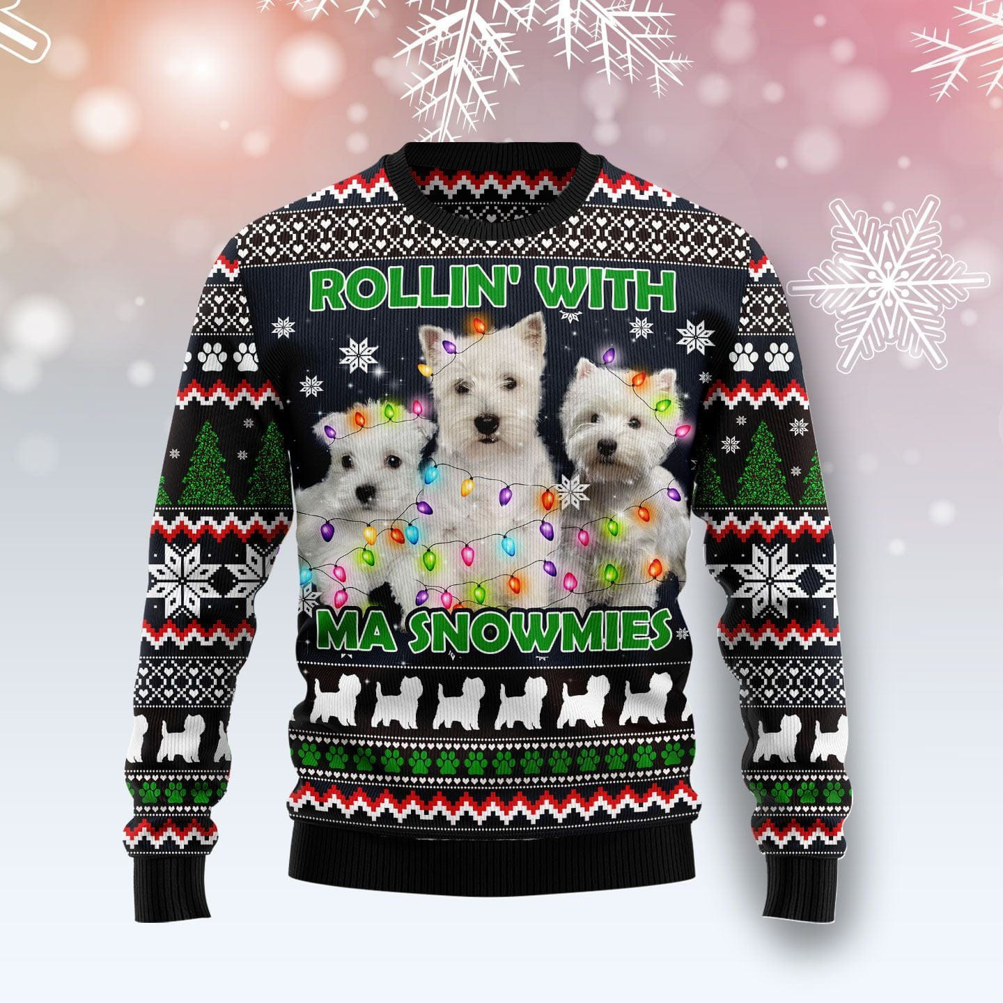 West Highland White Snowmies Ugly Christmas Sweater Xmas Clothing Dog Christmas Sweater