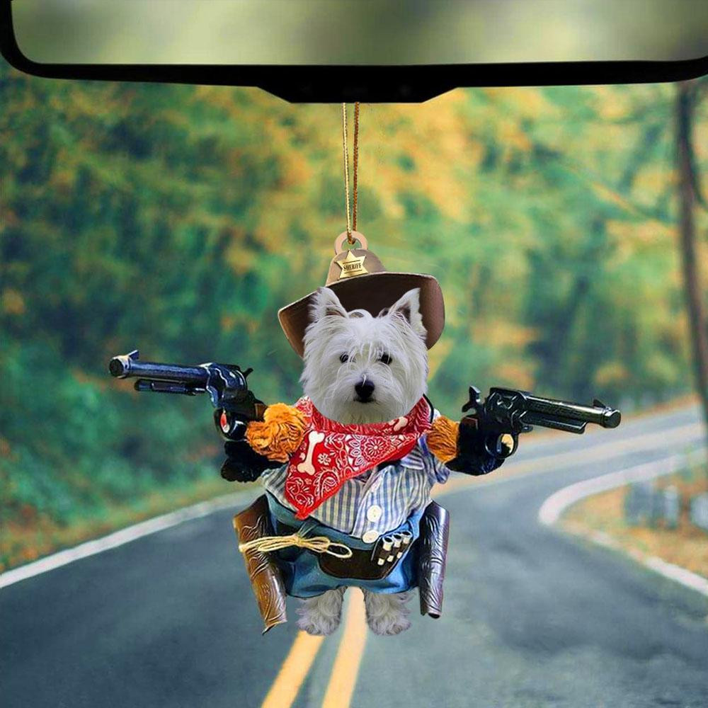 West Highland White Terrier Cowboy Cowgirl Dog Hanging Ornament Car Ornaments