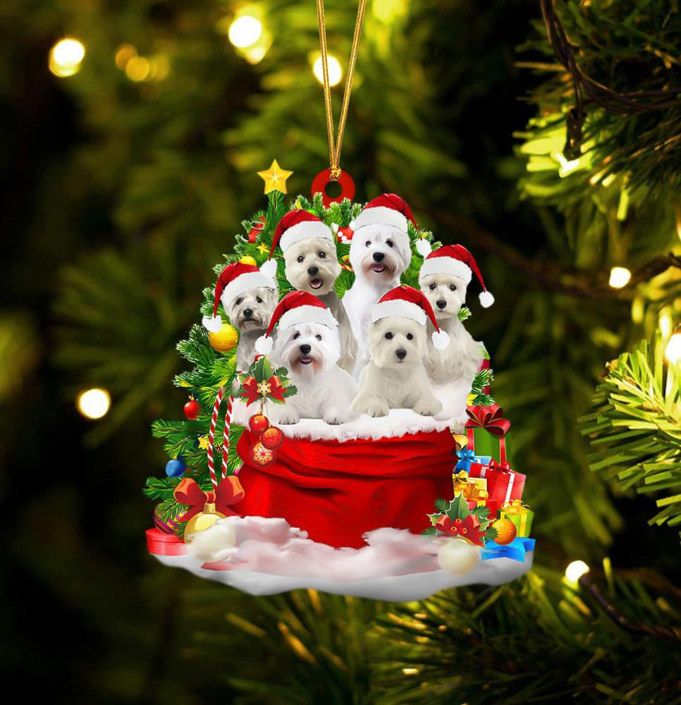 West Highland White Terrier Dogs In A Gift Bag Christmas Ornament Flat Acrylic Dog Ornament
