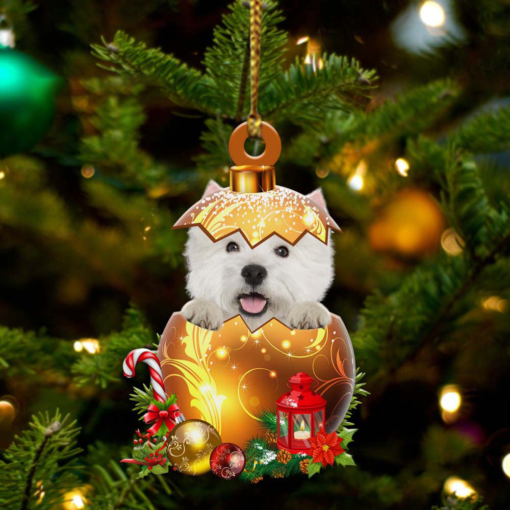 West Highland White Terrier in Golden Egg Christmas Ornament Flat Acrylic Dog Ornament