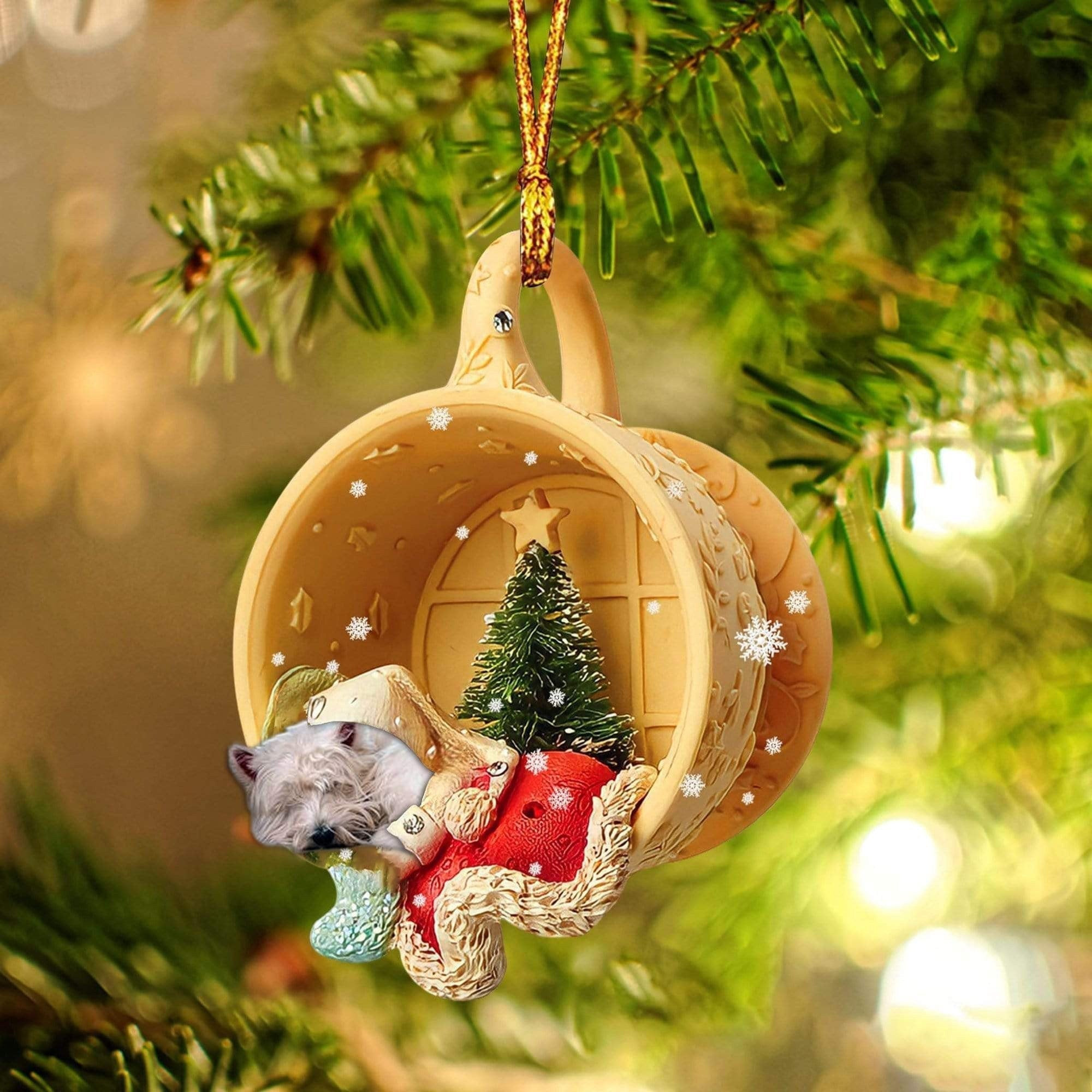 West Highland White Terrier Sleeping In A Cup Christmas Ornament Flat Acrylic Dog Christmas Ornament
