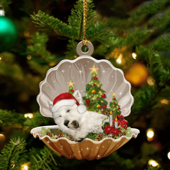 West Highland White Terrier Sleeping in Pearl Dog Christmas Ornament Flat Acrylic