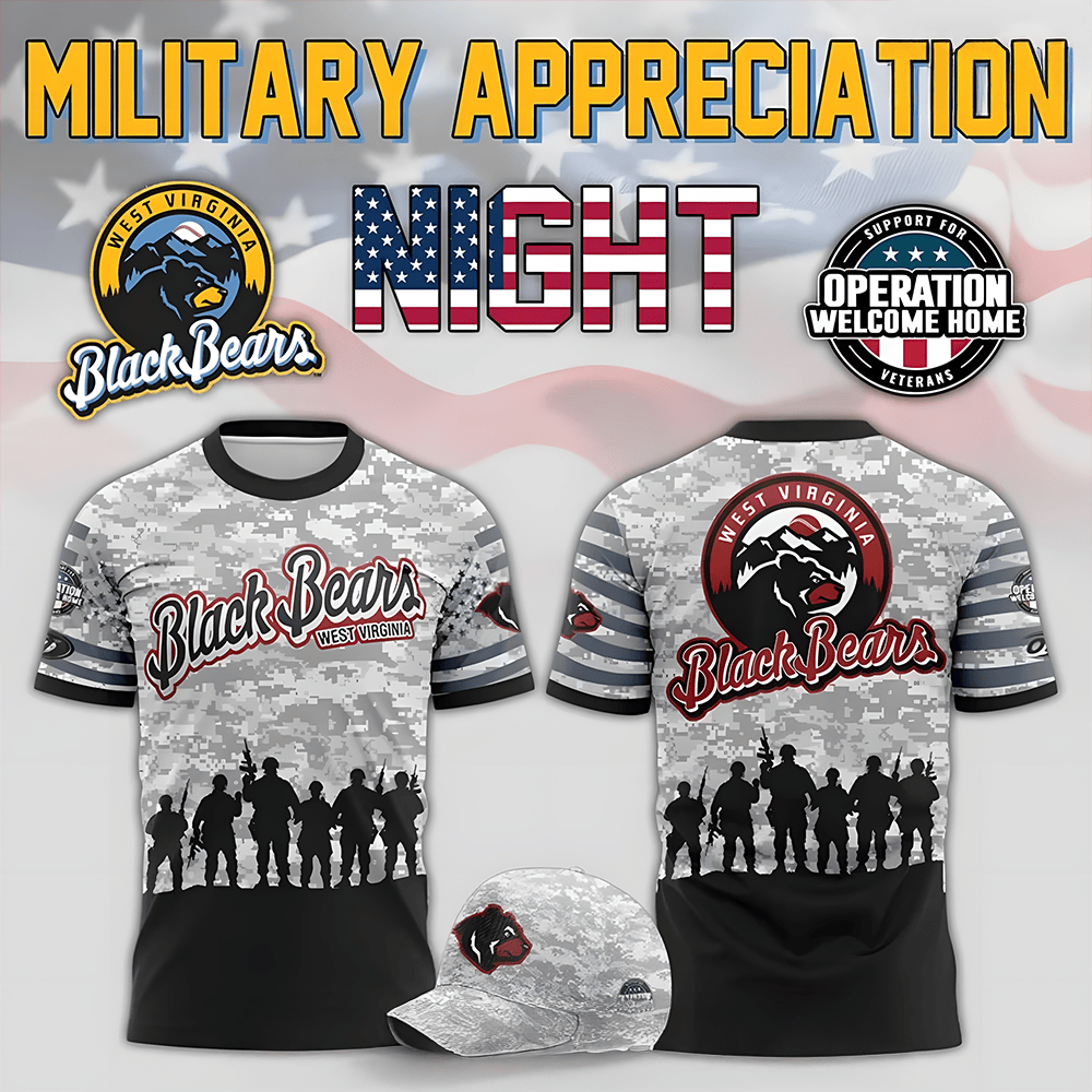 West Virginia Black Bears x Military Night 2025 Special Camouflage T-Shirt Best Patriotic Gift For Dad