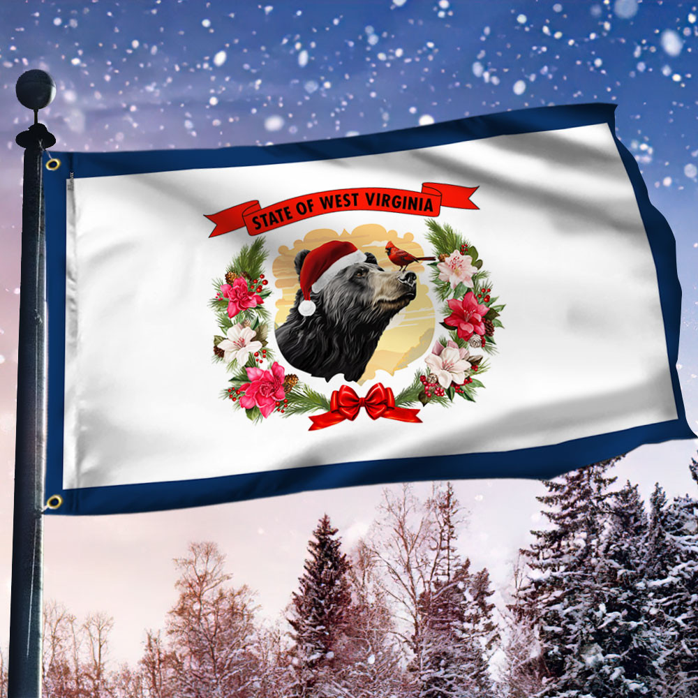 West Virginia Christmas Black Bear Grommet Flag