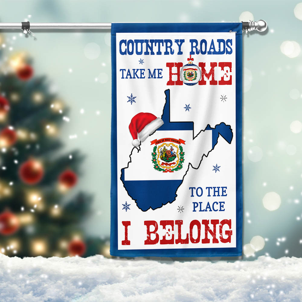 West Virginia Christmas Flag Country Roads Take Me Home To The Place I Belong