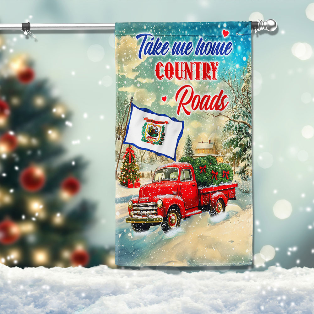 West Virginia Christmas Flag Take Me Home Country Roads Red Truck Christmas Flag