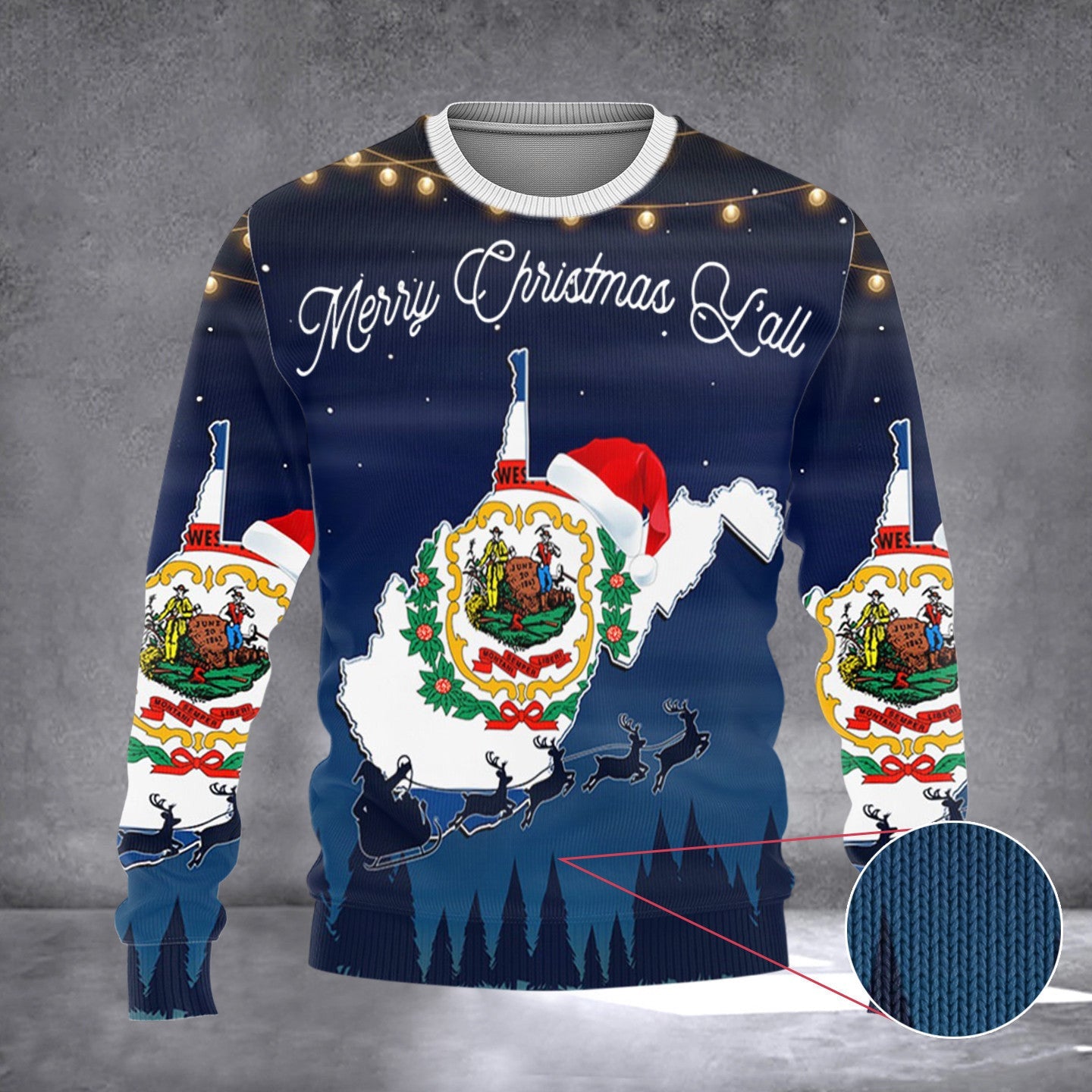 West Virginia Merry Christmas Y'all Ugly Xmas Sweater WV State Xmas Holiday Clothing