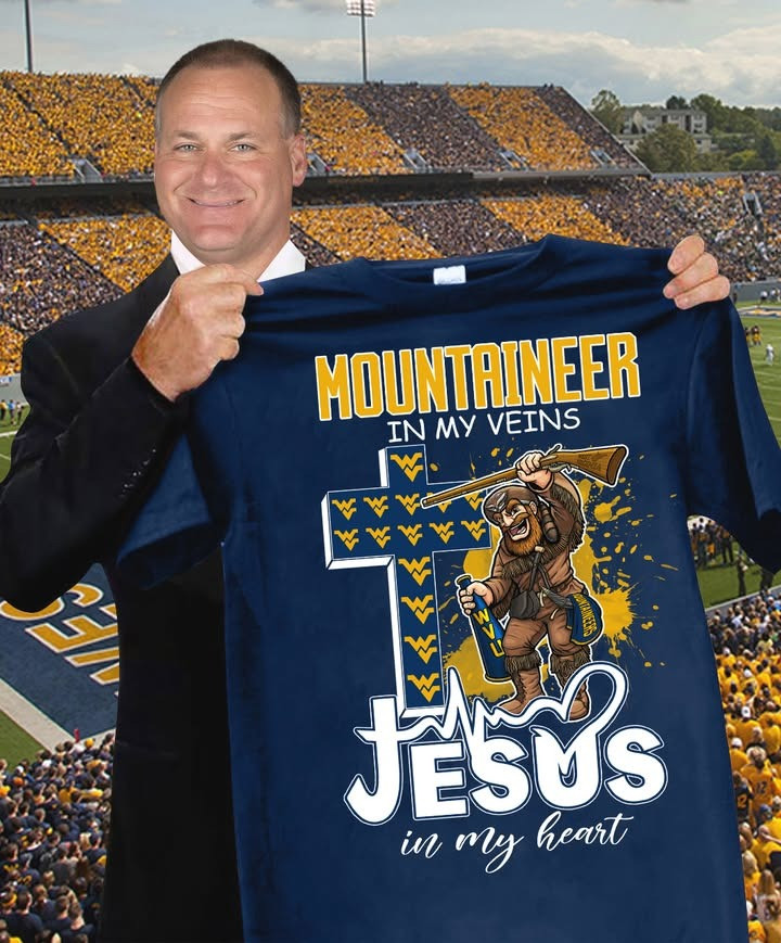 West Virginia Mountaineer In My Veins Jesus In My Heart T-Shirt Fan Merch Faith Gifts