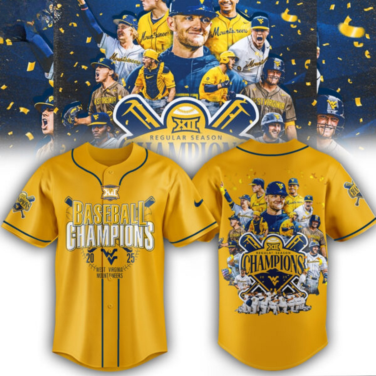 West Virginia Mountaineers Baseball Big 12 Champions 2025 Baseball Jersey Cool Gifts For Baseball Lovers