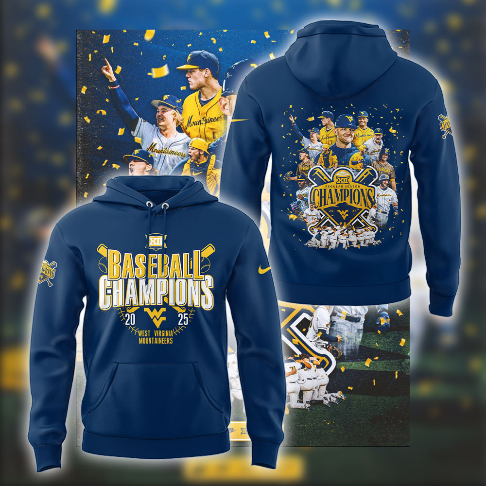 West Virginia Mountaineers Baseball Champions 2025 Hoodie Navy NCAA Big 12 WVU Fan Merch