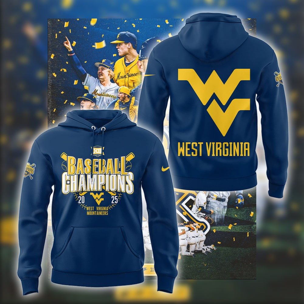West Virginia Mountaineers Baseball Hoodie NCAA Baseball Big 12 Champions WVU Hoodie
