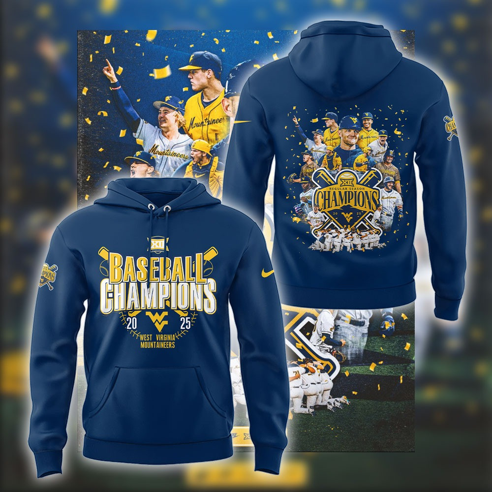 West Virginia Mountaineers Baseball Hoodie NCAA Baseball Big 12 Champions WVU Hoodie Gifts