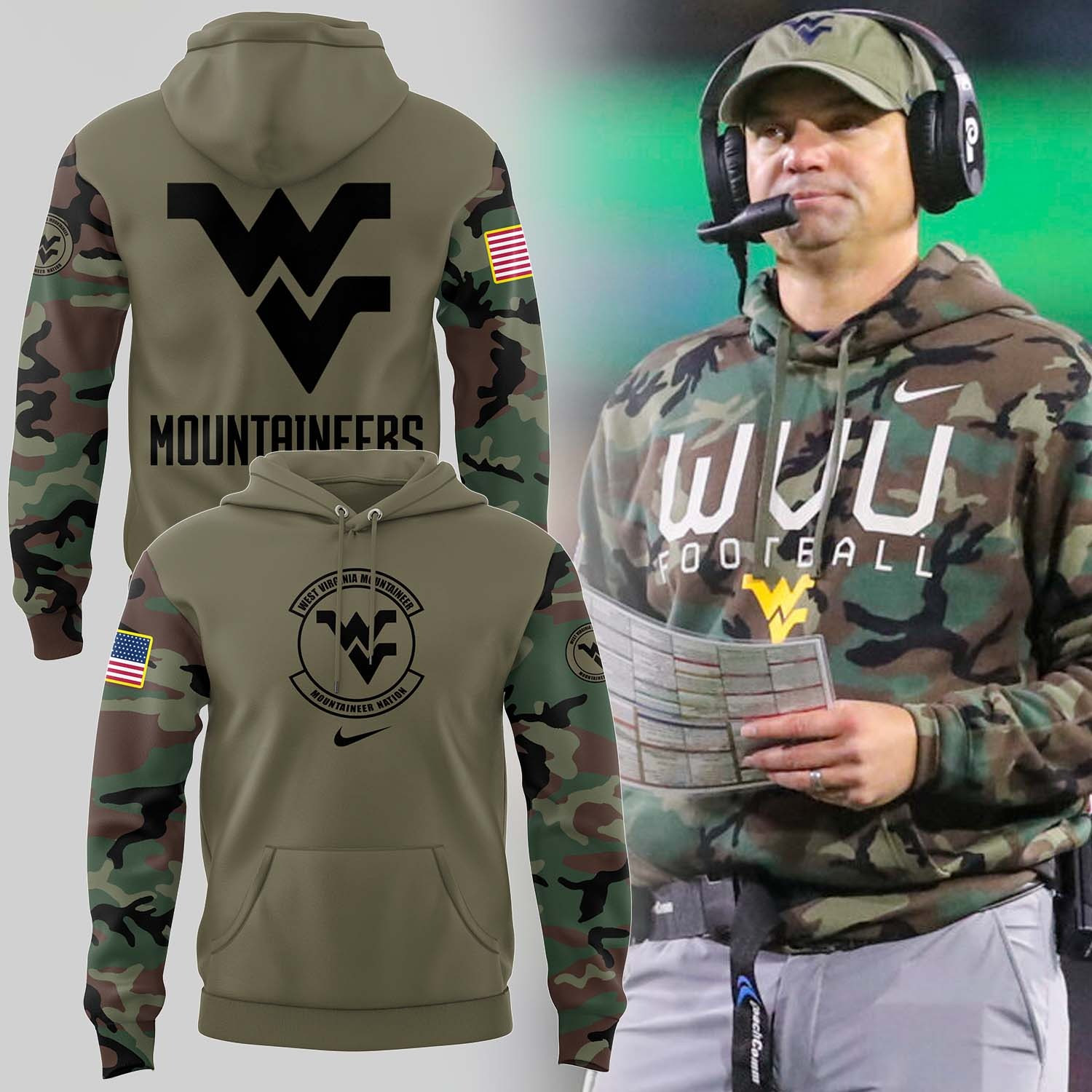 West Virginia Mountaineers Baseball Salute to Service Hoodie WVU Camo Hoodie