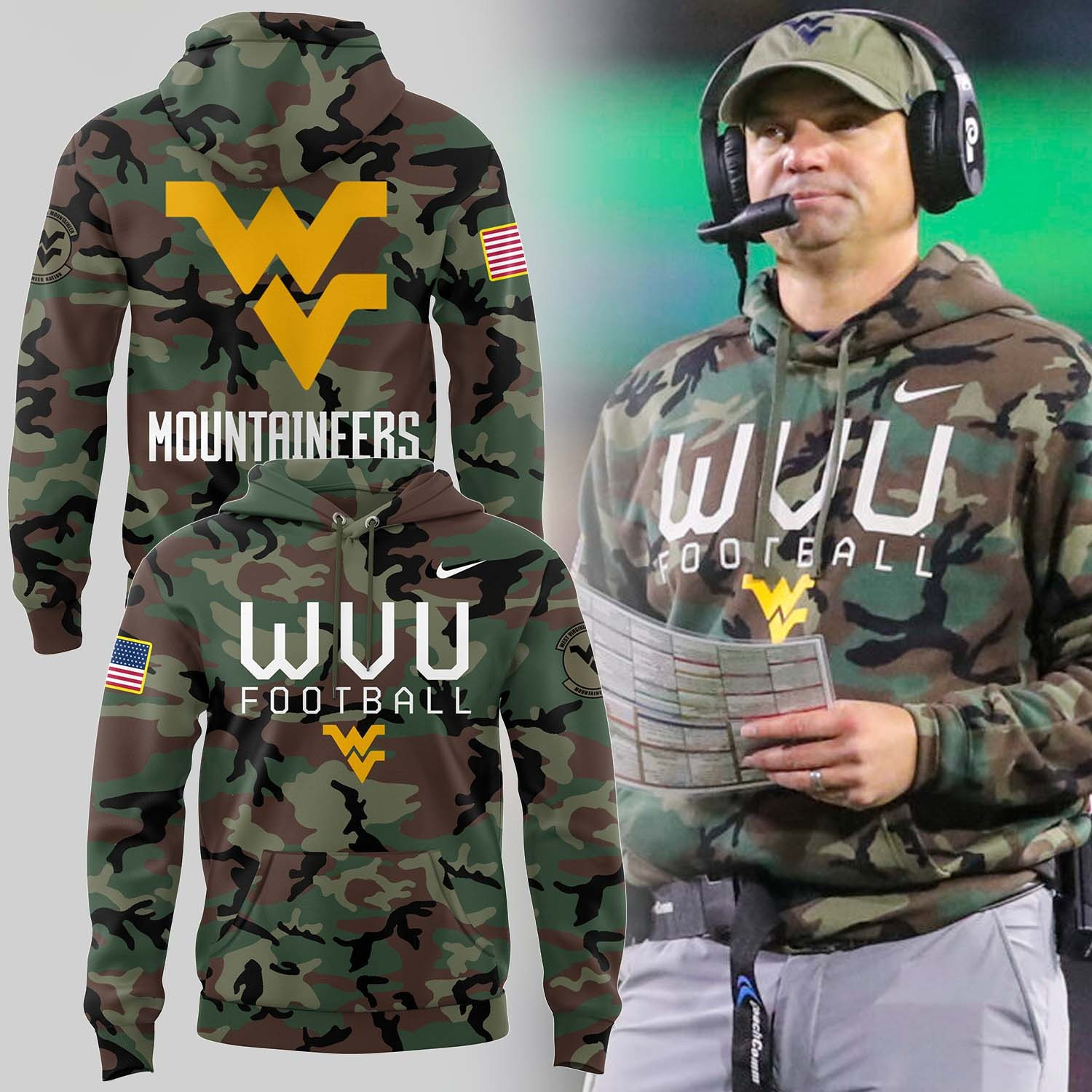 West Virginia Mountaineers Baseball Salute To Service WVU Camo Hoodie Fans Gifts