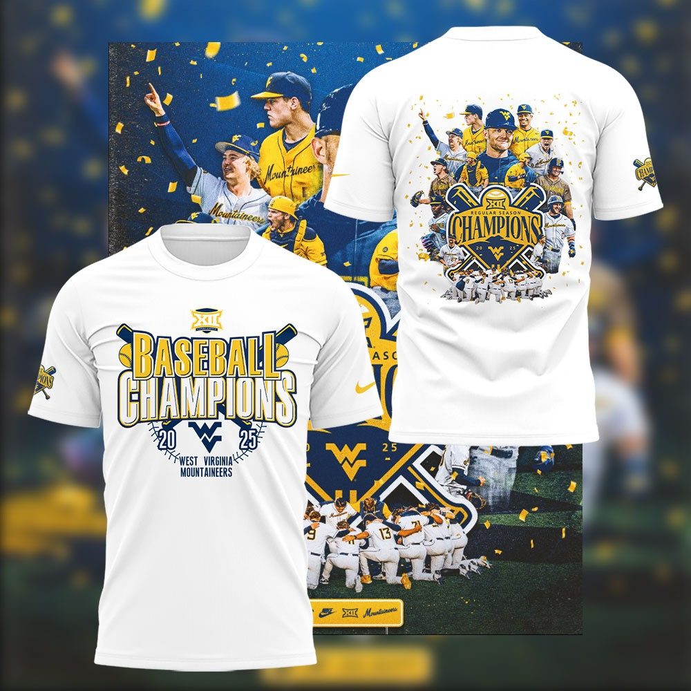 West Virginia Mountaineers Baseball T-Shirt Navy NCAA Baseball Big 12 Champions WVU Shirt