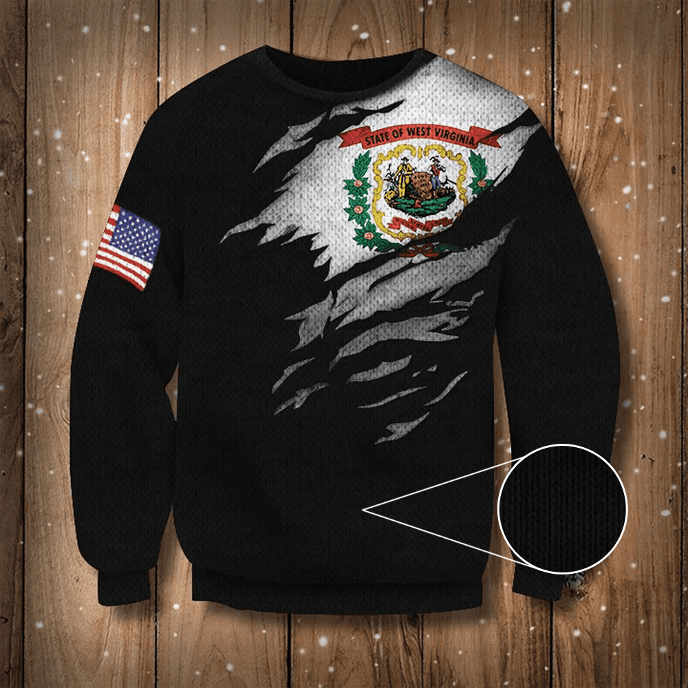West Virginia State Flag Sweatshirt Virginia State And US Flag Logo Sweater Cozy Gift For Him